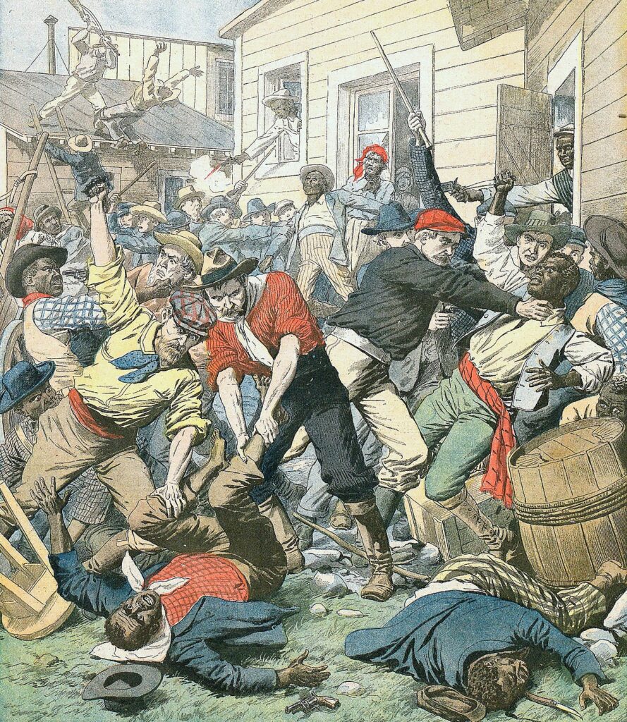 Cover of "Le Petit Journal", 7 October, 1906. Depicting the race riots in Atlanta, Georgia. "The Lynchings in the United States: The Massacre of Negroes in Atlanta."